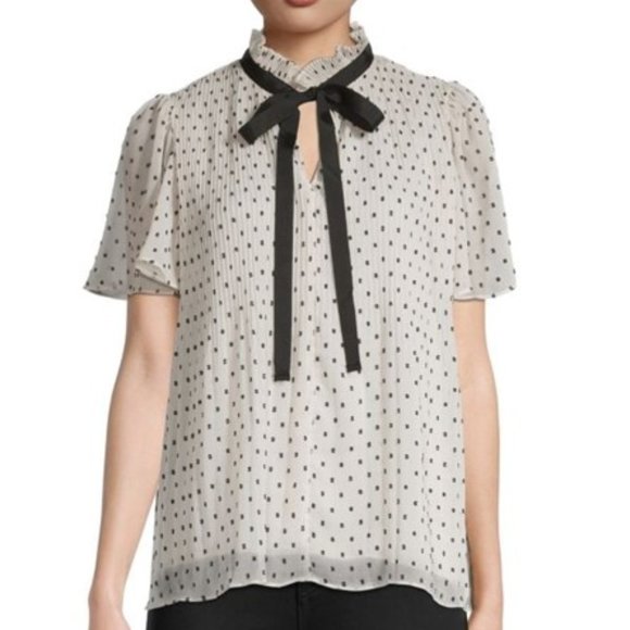 Max Studio Chiffon Polka Dot Short Sleeve Blouse size XL - Picture 1 of 12